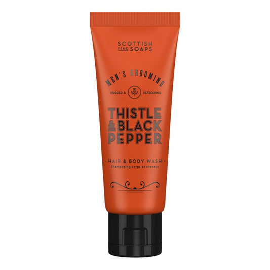 Scottish Fine Soaps Thistle & Black Pepper Hair & Body Wash 75ml on white background