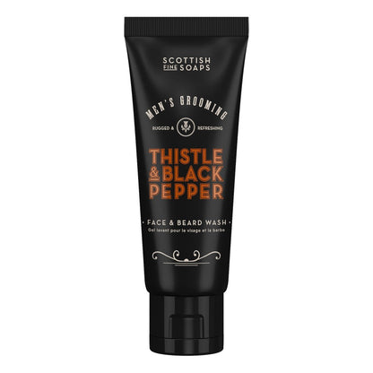 Scottish Fine Soaps Thistle & Black Pepper Face & Beard Wash 75ml on white background