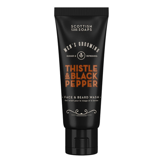 Scottish Fine Soaps Thistle & Black Pepper Face & Beard Wash 75ml on white background