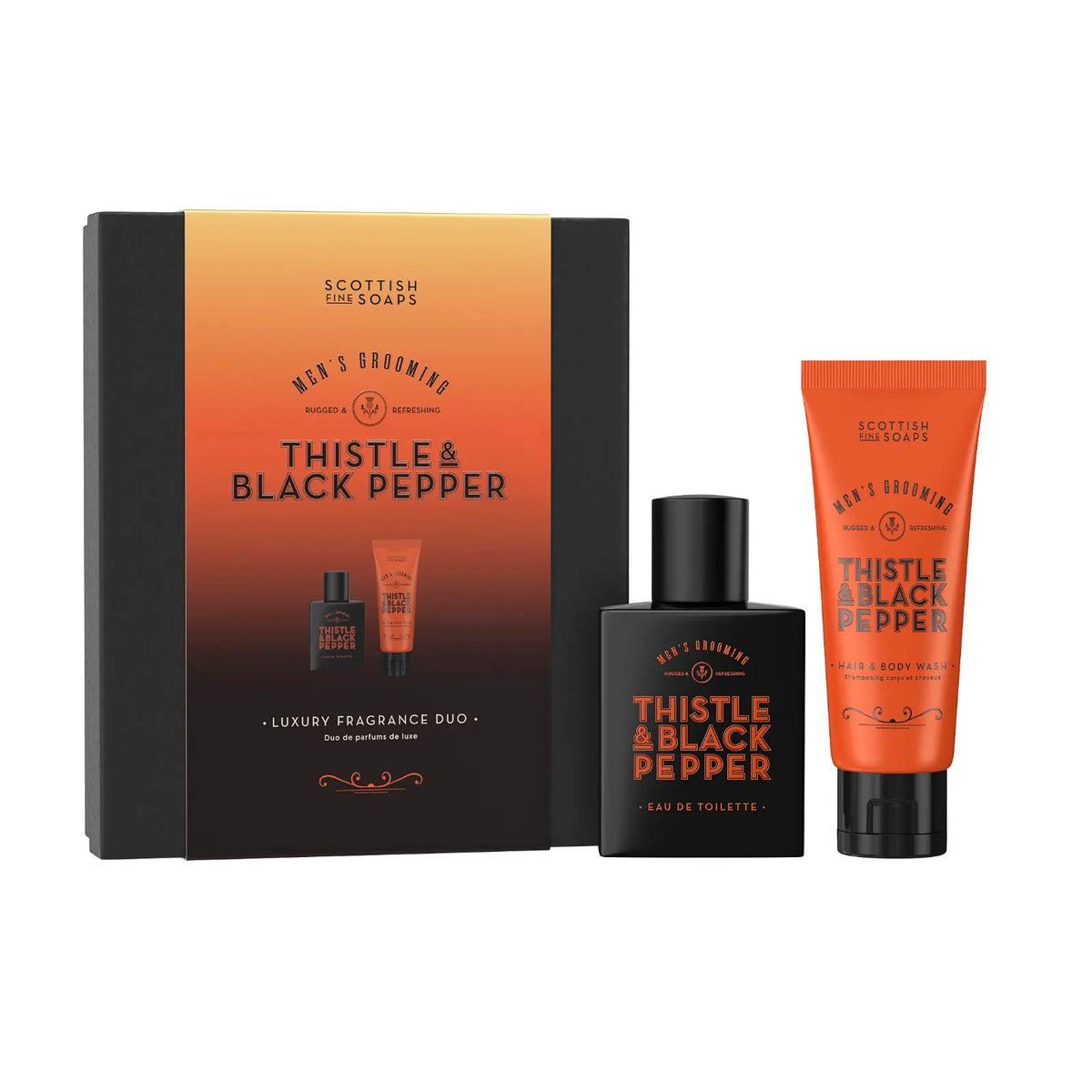 Scottish Fine Soaps Thistle & Black Pepper Luxury Fragrance Duo on white background