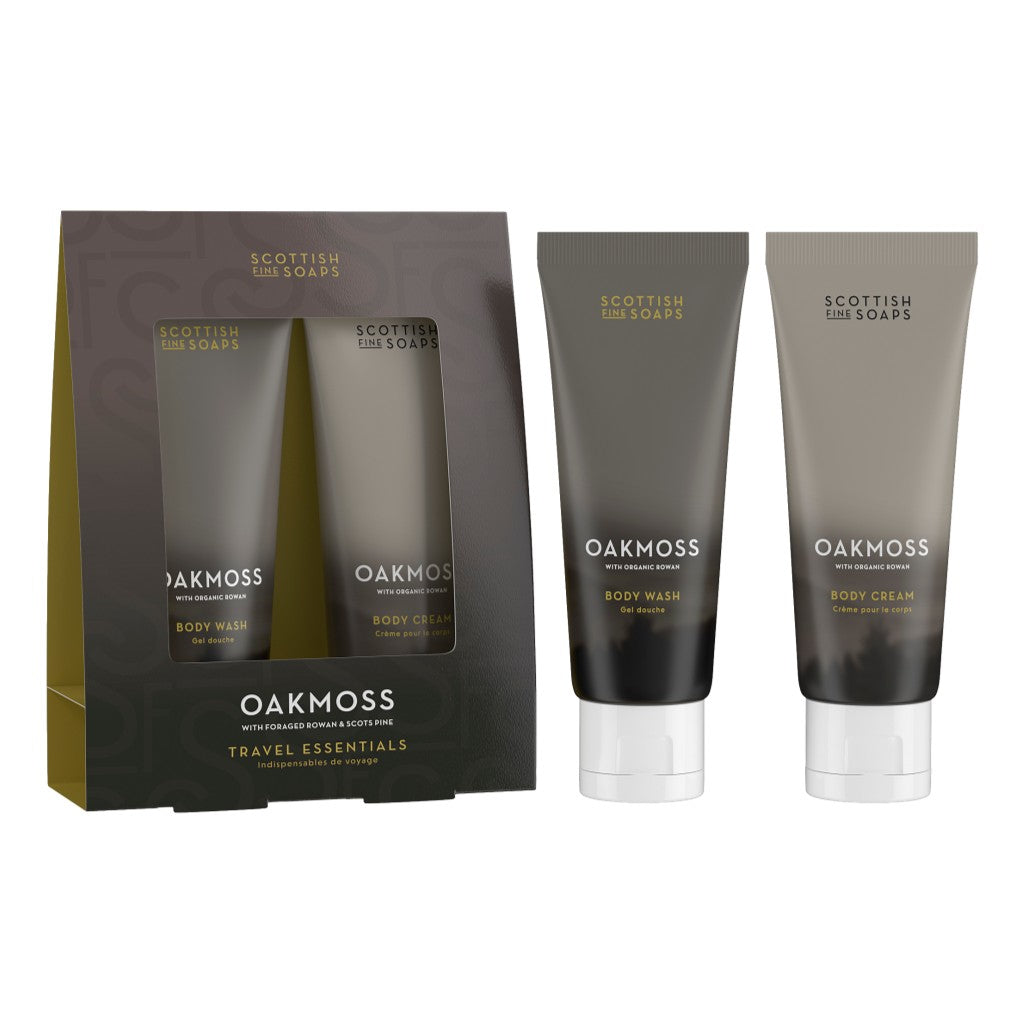 Scottish Fine Soaps Oakmoss Travel Essentials on white background