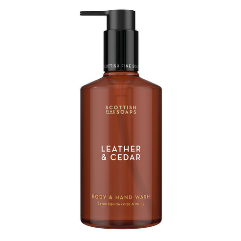Scottish Fine Soaps Leather & Cedar Body & Hand Wash 300ml on white background