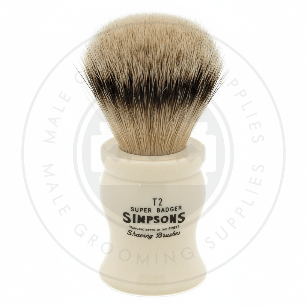 Simpsons Tulip faux ivory shaving brush with Super Silvertip Badger hair - T2 Front