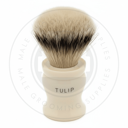 Simpsons Tulip faux ivory shaving brush with Super Silvertip Badger hair - T3 Back