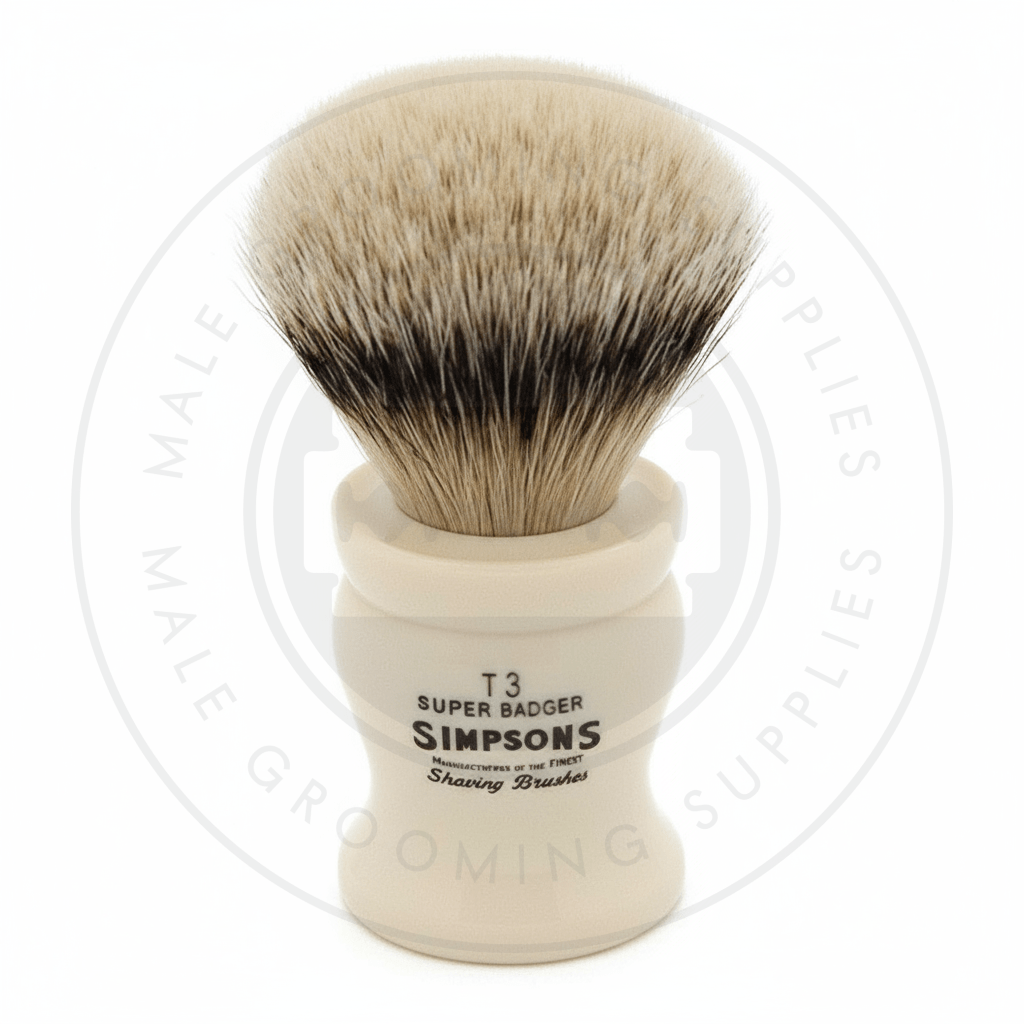 Simpsons Tulip faux ivory shaving brush with Super Silvertip Badger hair - T3 Front