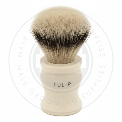 Simpsons Tulip faux ivory shaving brush with Super Silvertip Badger hair - T4 Back