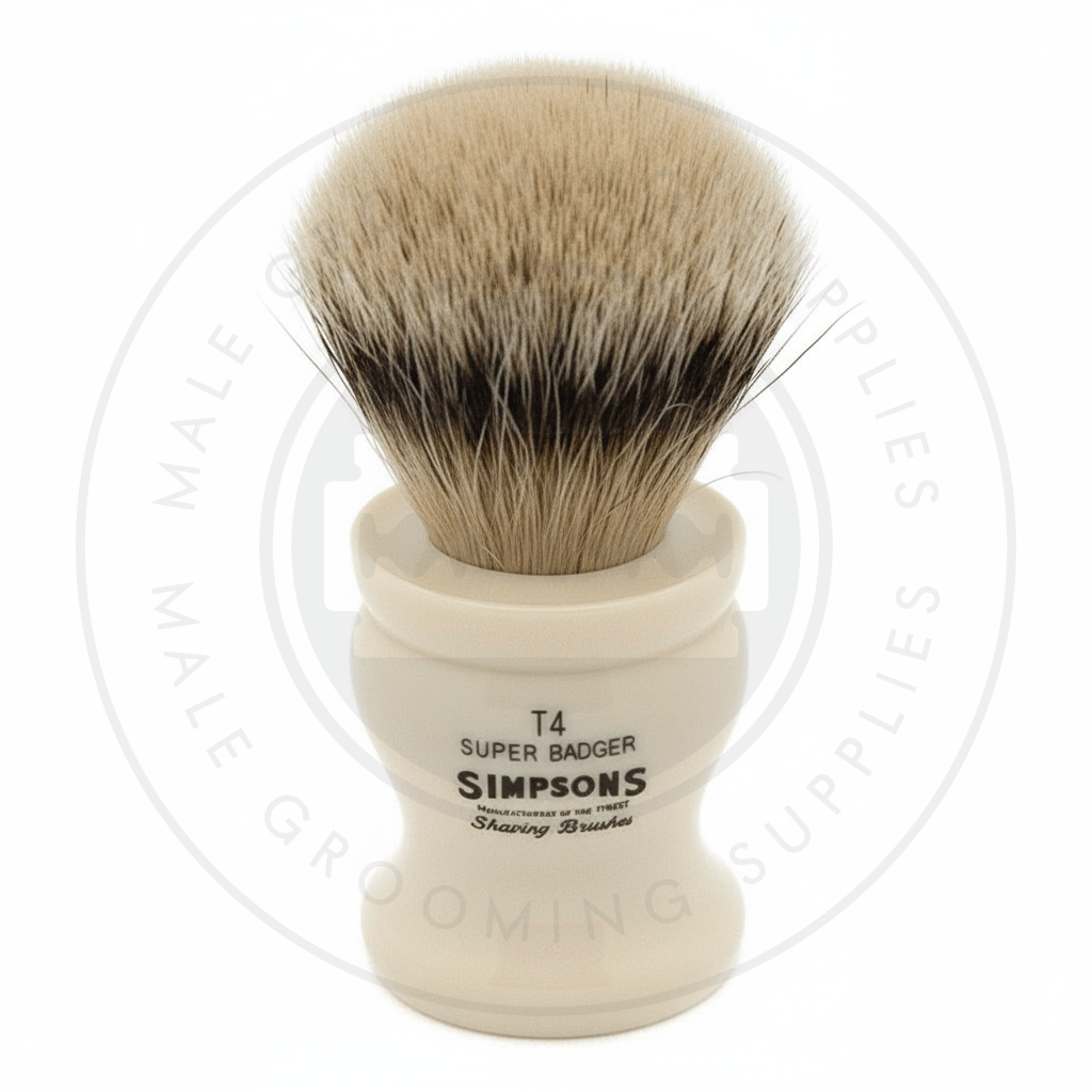 Simpsons Tulip faux ivory shaving brush with Super Silvertip Badger hair - T4 Front