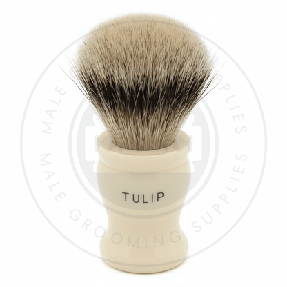 Simpsons Tulip faux ivory shaving brush with Super Silvertip Badger hair - T1 Back