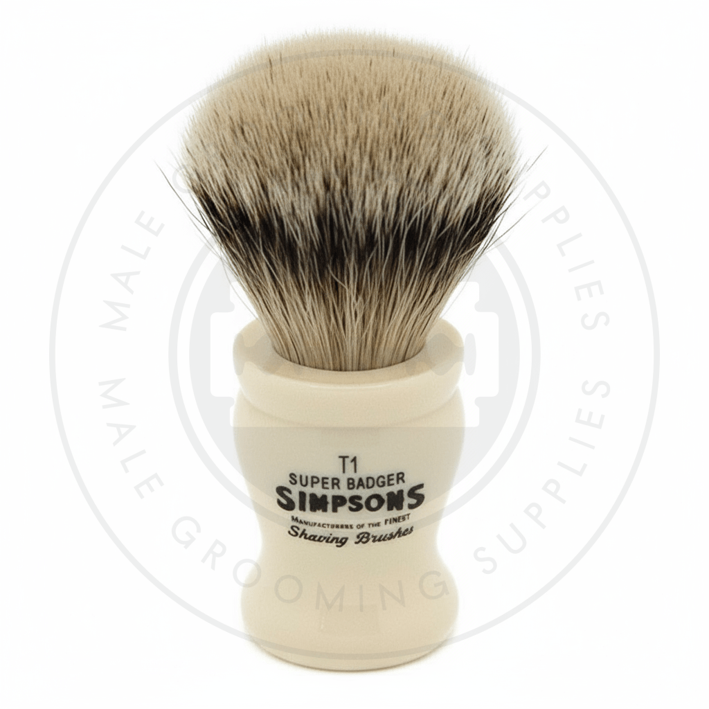 Simpsons Tulip faux ivory shaving brush with Super Silvertip Badger hair - T1 Front