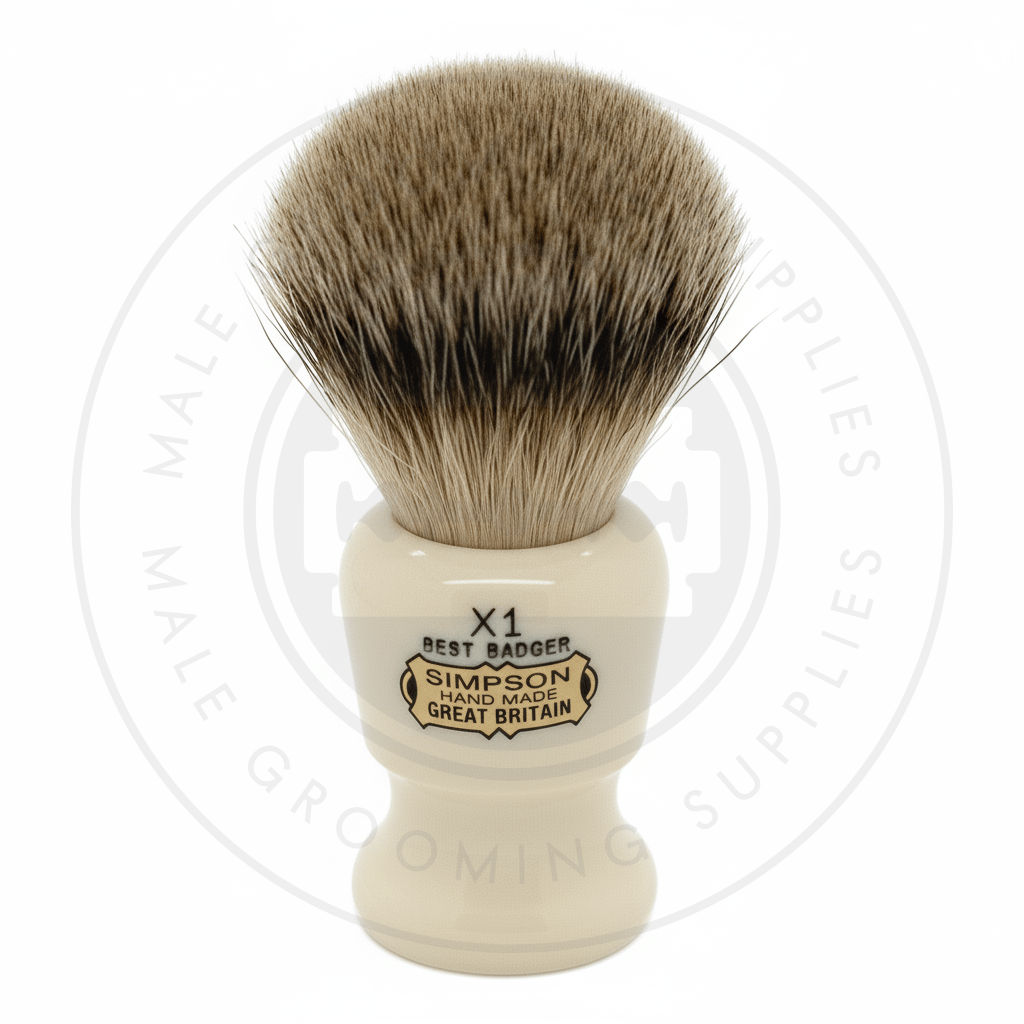 Simpsons Commodore faux ivory shaving brush with Best Badger hair - X1 Best - Front
