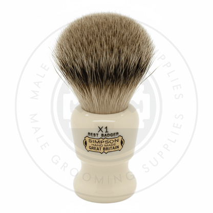 Simpsons Commodore faux ivory shaving brush with Best Badger hair - X1 Best - Front