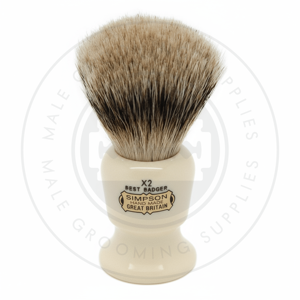 Simpsons Commodore faux ivory shaving brush with Best Badger hair - X2 Best - Front