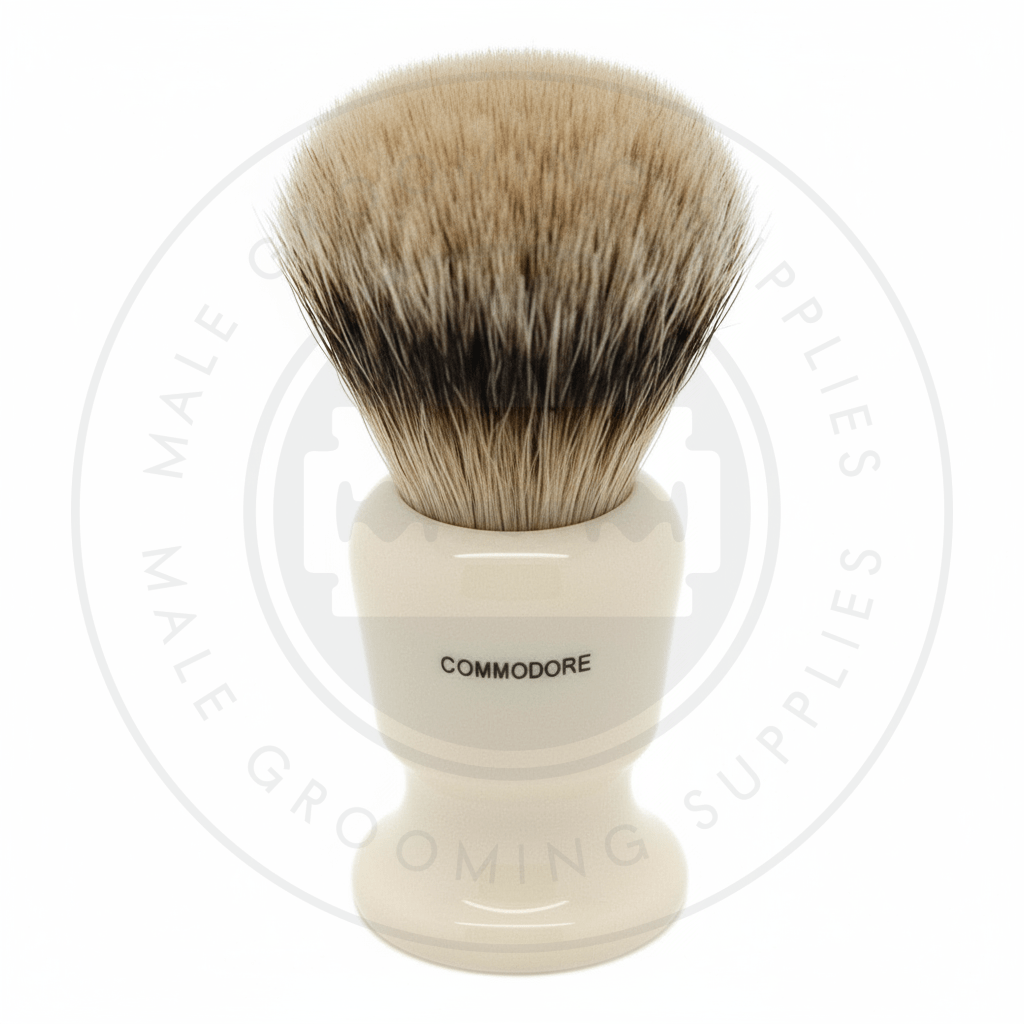 Simpsons Commodore faux ivory shaving brush with Best Badger hair - X3 Best - Back