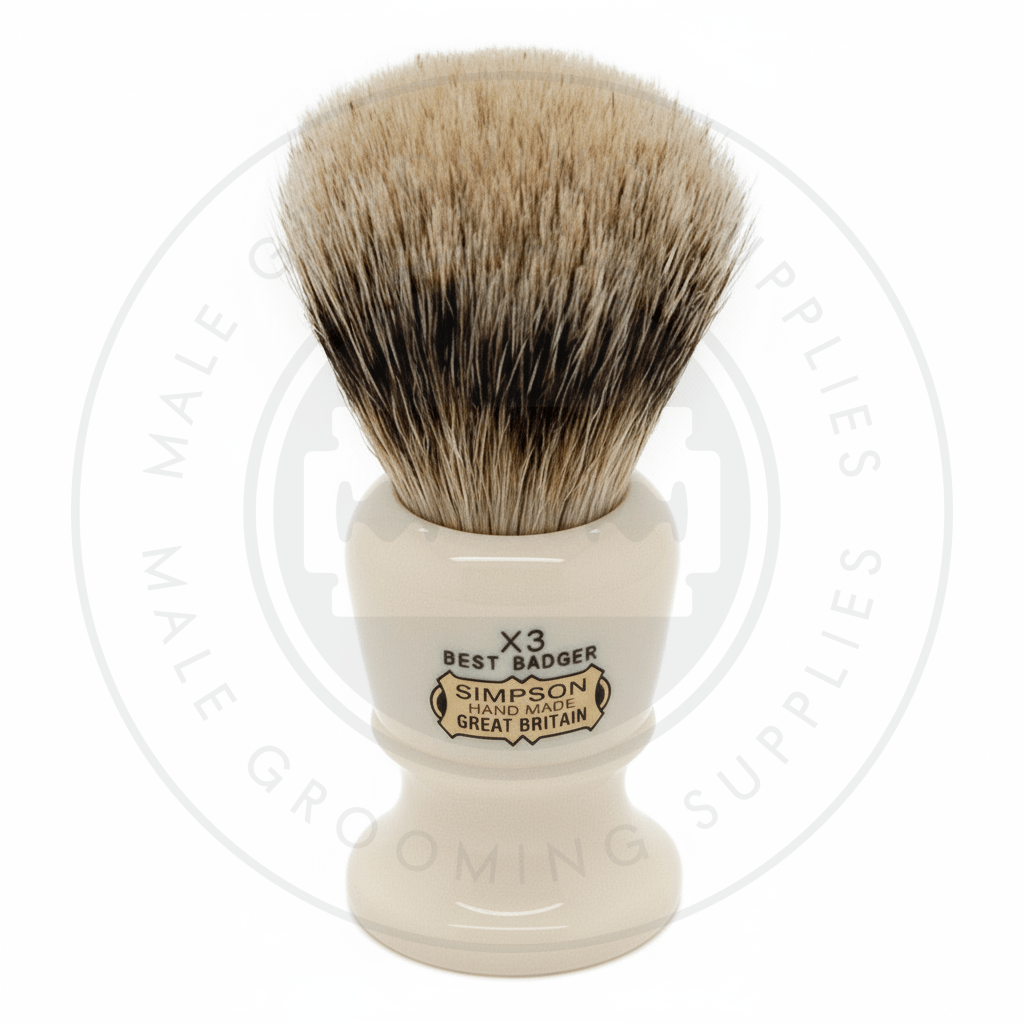 Simpsons Commodore faux ivory shaving brush with Best Badger hair - X3 Best - Front