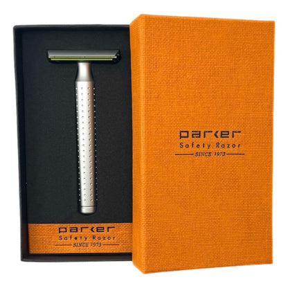 Parker safety razor in an orange and black box on a white background