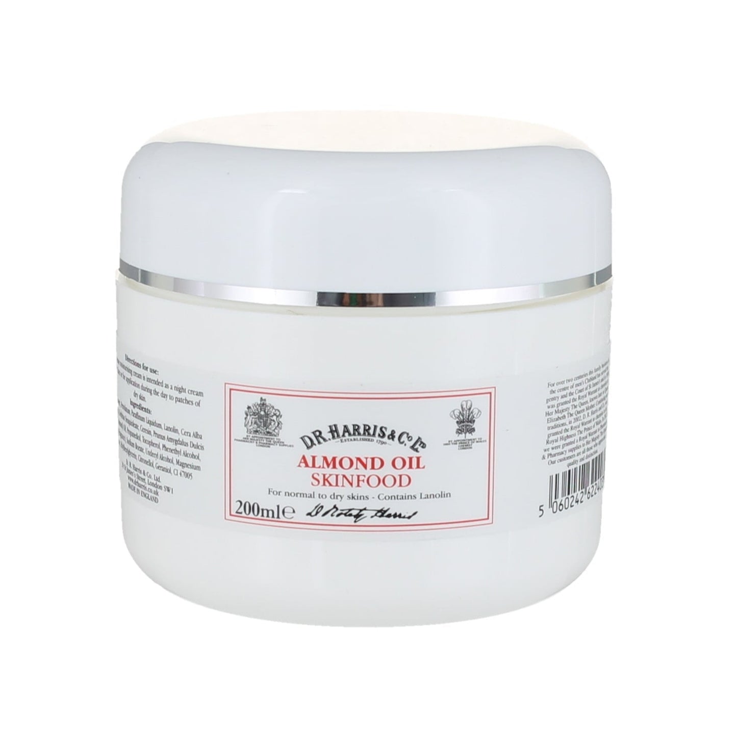 D.R. Harris Almond Oil Skinfood – Paraben-Free Cream for Dry Skin - 200ml