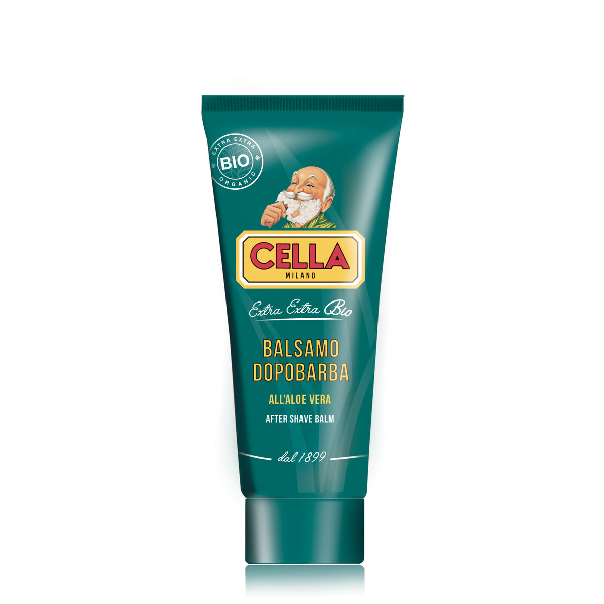 Tube of Cella Milano after shave balm on a white background