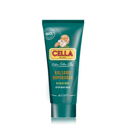Tube of Cella Milano after shave balm on a white background