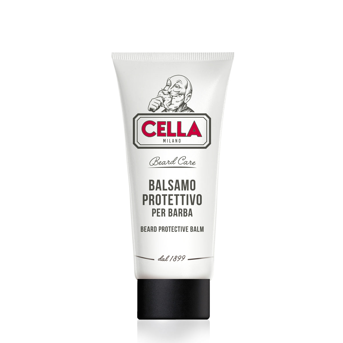 Beard care balm tube with 'Cella Milano' branding on a white background