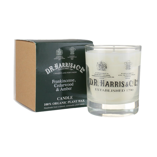 D.R. Harris Candle – Organic Wax Candle With Frankincense, Cedarwood And Amber.