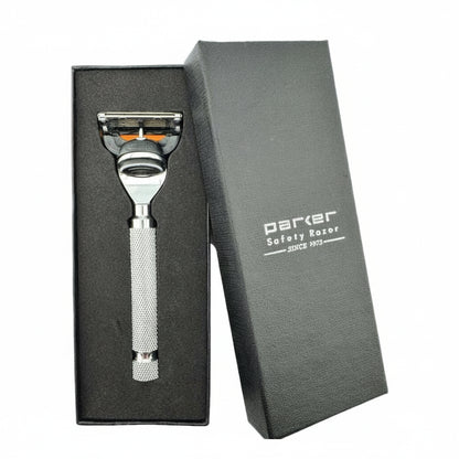 Parker safety razor in an open black box on a white background