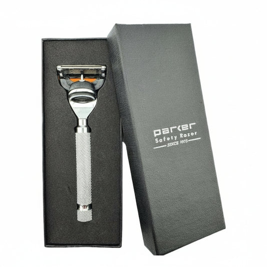 Parker safety razor in an open black box on a white background