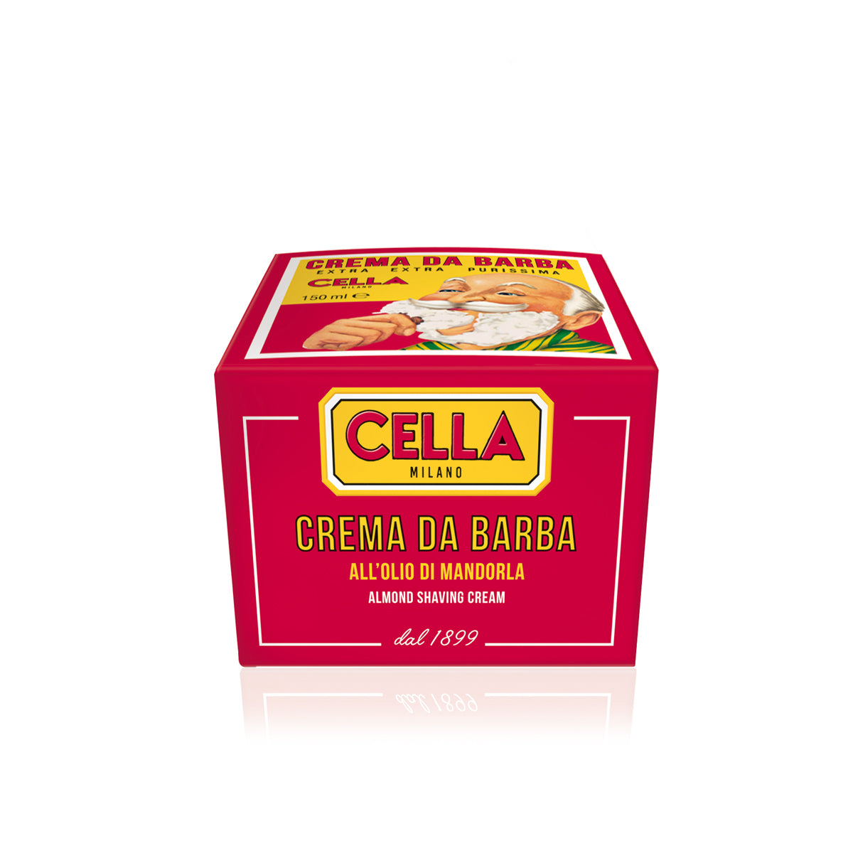 Red box of Cella Milano Crema Da Barba with a yellow label on a white background