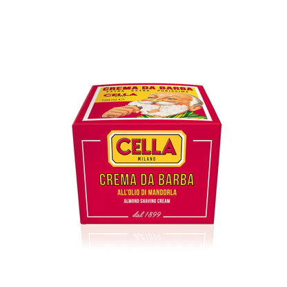 Red box of Cella Milano Crema Da Barba with a yellow label on a white background