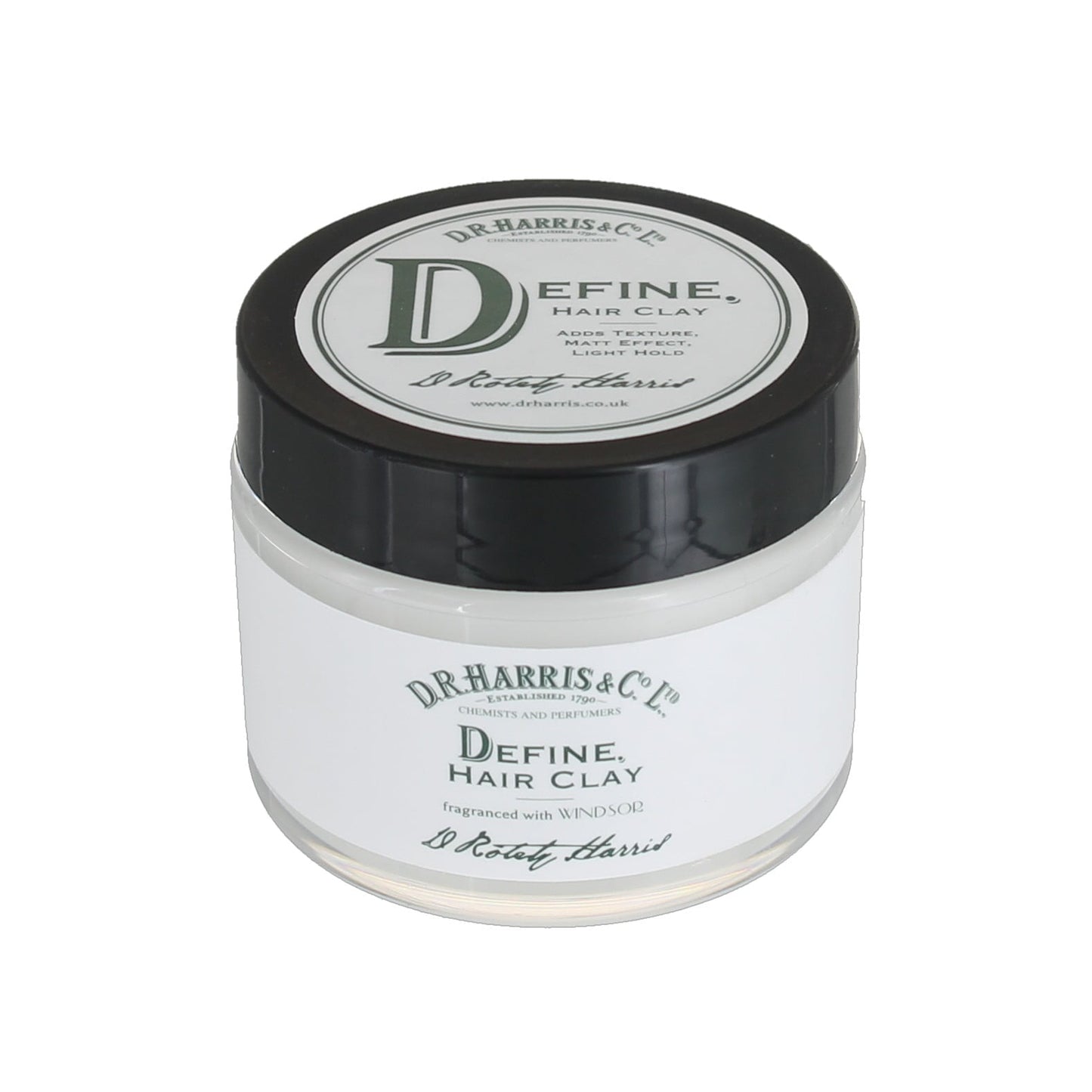 Jar of Dr. Harris Define Hair Clay on a white background