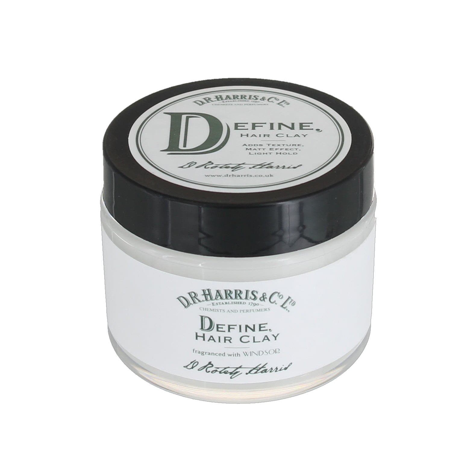 Jar of Dr. Harris Define Hair Clay on a white background