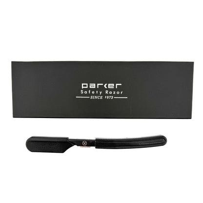 Black Parker safety razor with packaging on a white background