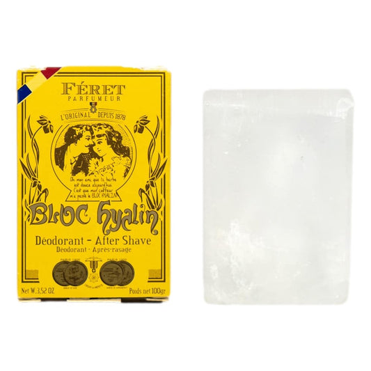 Féret Parfumeur Bloc Hyalin 100g translucent natural potassium alum stone.