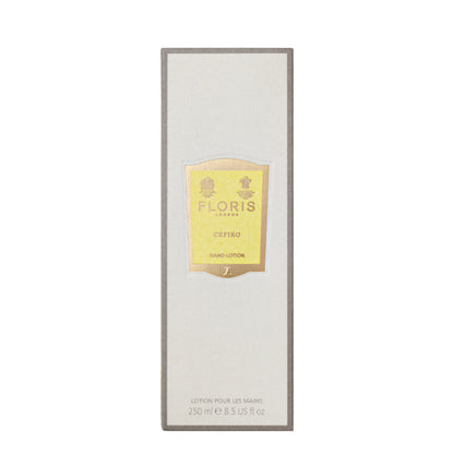 Floris London Cefiro hand lotion packaging on a white background