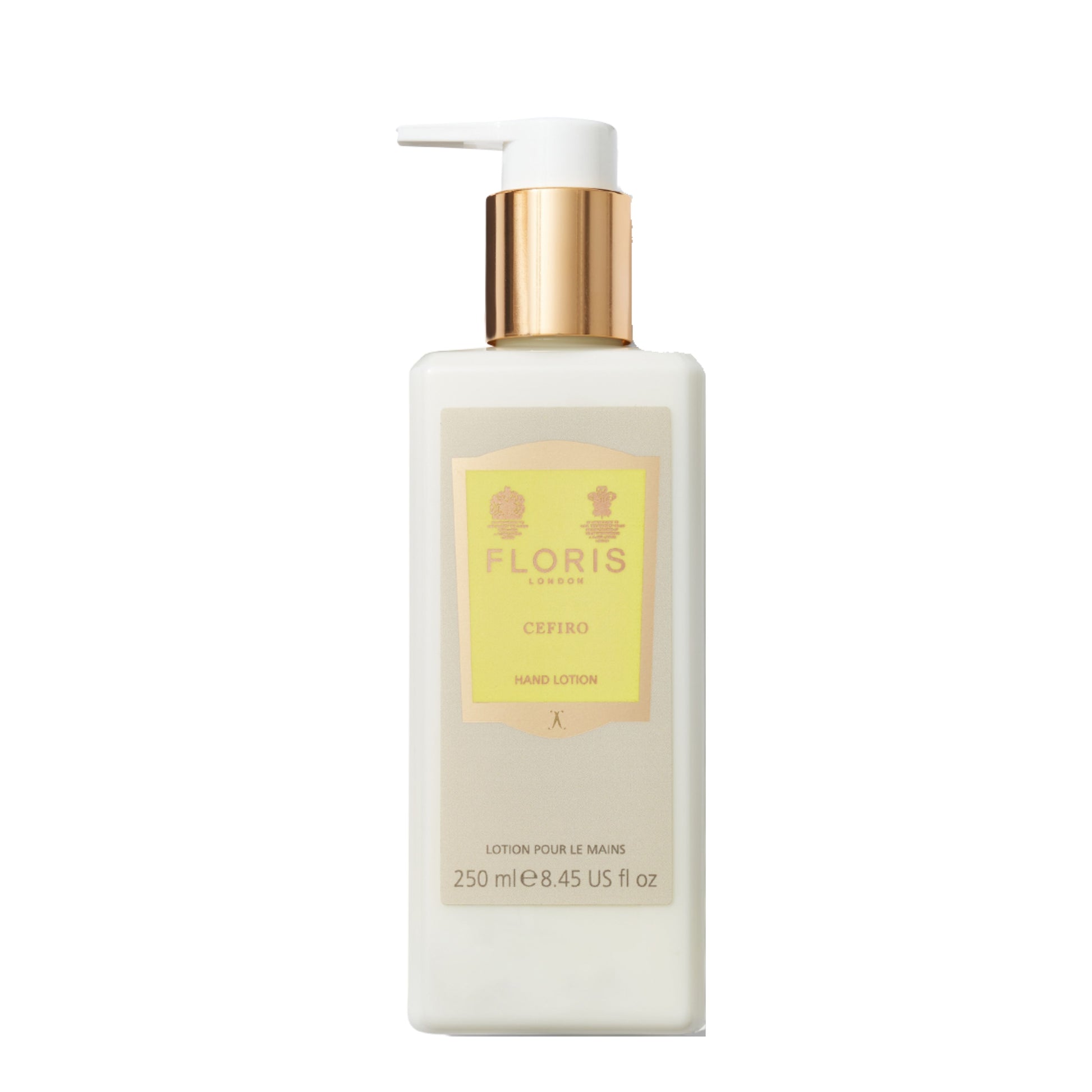Floris Cefiro hand lotion bottle with pump on a white background