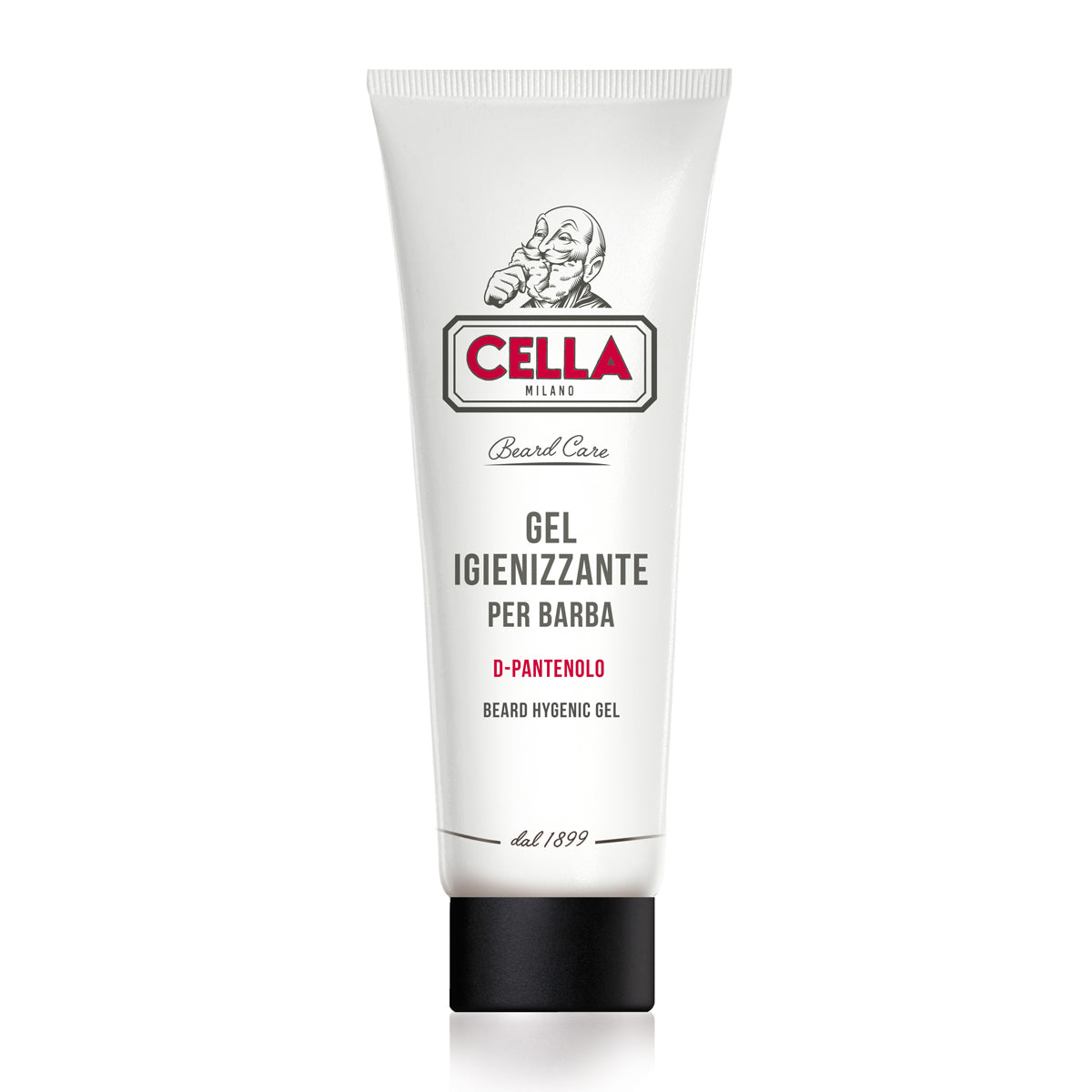Tube of Cella beard care gel on a white background