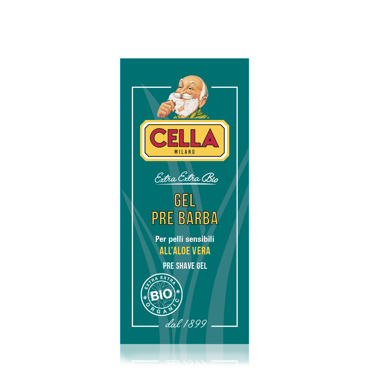 Cella Milano pre-shave gel packaging on a white background