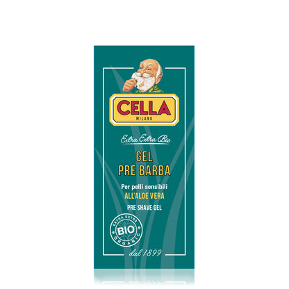 Cella Milano pre-shave gel packaging on a white background