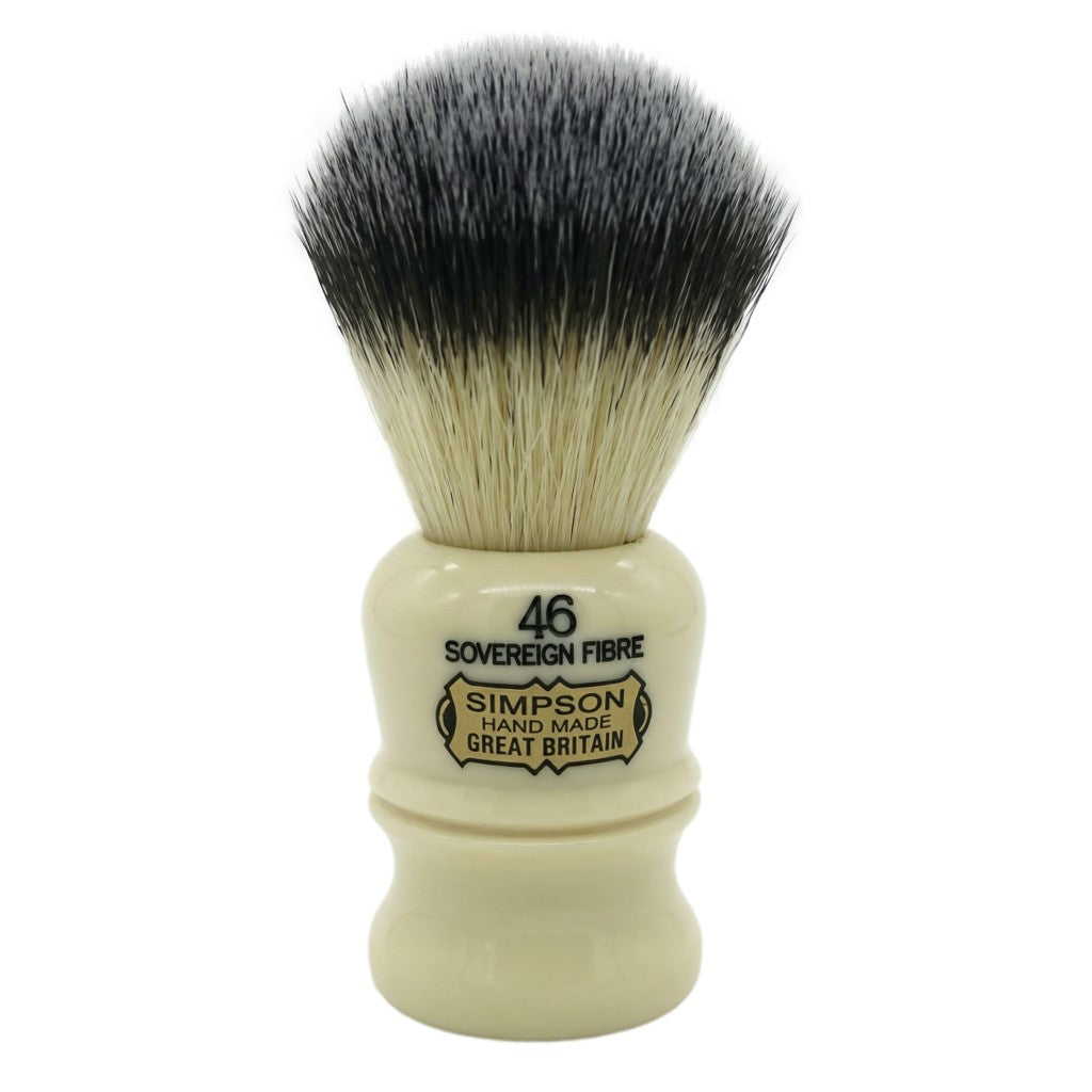 Simpsons Berkeley 46 faux ivory shaving brush with Sovereign Synthetic fibre - front