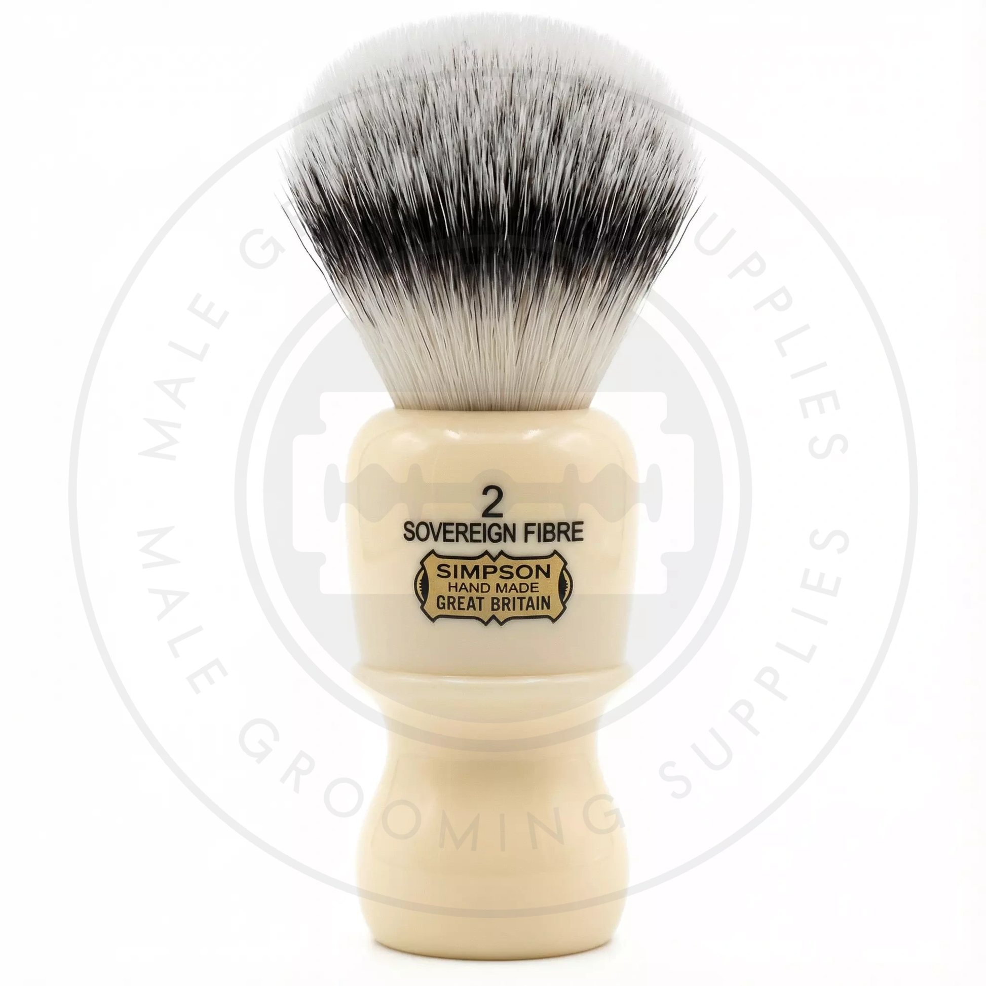 Simpsons Captain 2 faux ivory shaving brush with Sovereign Synthetic fibre - Front