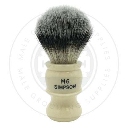 Simpsons M6 Series faux ivory shaving brush with Sovereign Synthetic fibre - front