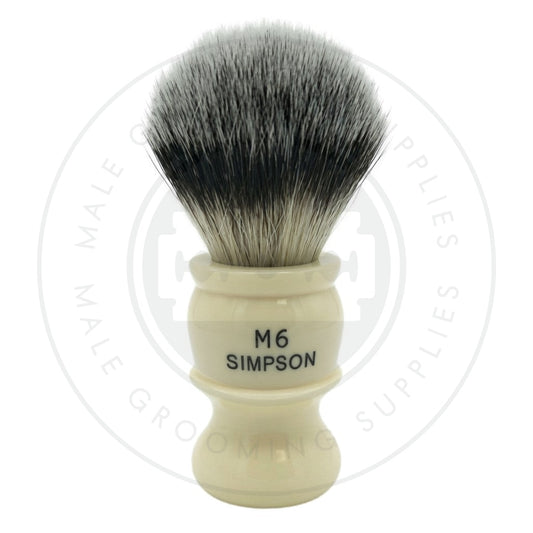 Simpsons M6 Series faux ivory shaving brush with Sovereign Synthetic fibre - front