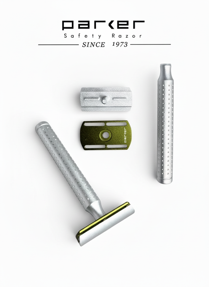 Parker safety razor set with multiple components on a white background