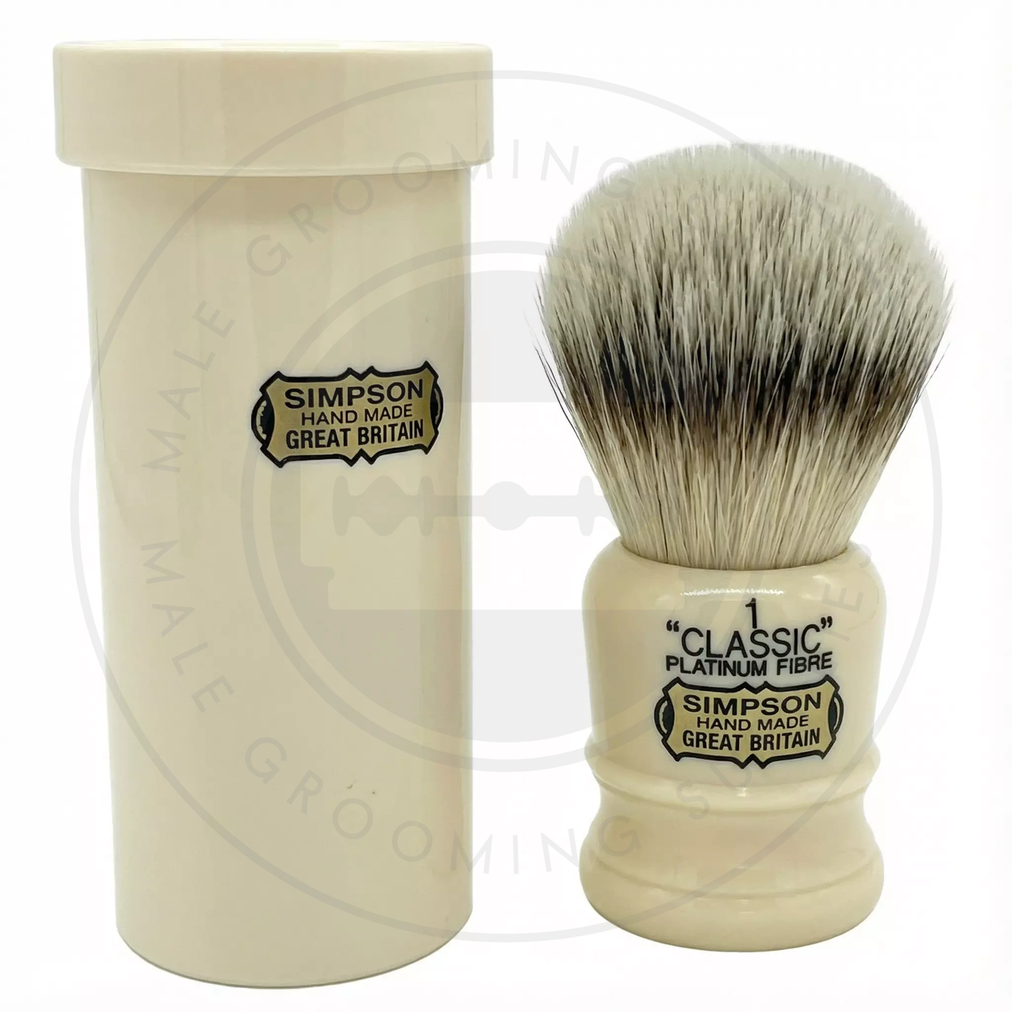 Simpsons Classic 1 faux ivory synthetic travel shaving brush with travel tube