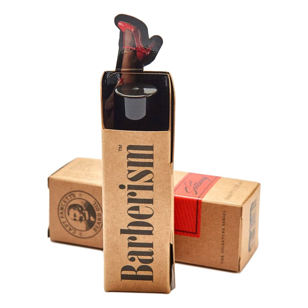 Barberism product packaging with a bottle and cap on a white background