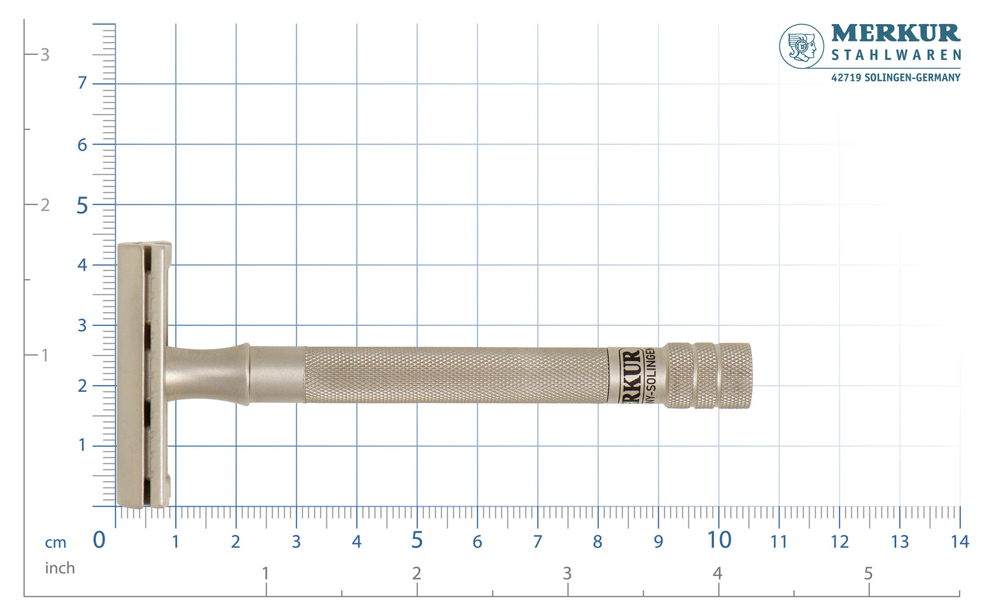 Merkur 23 INOX stainless steel safety razor with long handle and closed comb design - Scale