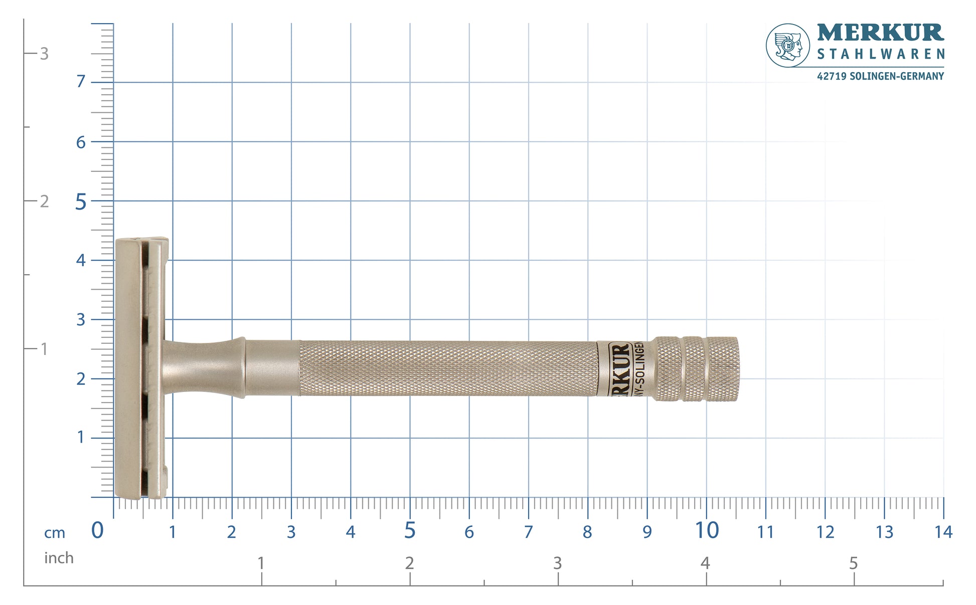 Merkur 23 INOX stainless steel safety razor with long handle and closed comb design - Scale