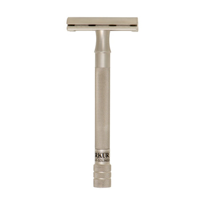 Merkur 23 INOX stainless steel safety razor with long handle and closed comb design - Top View