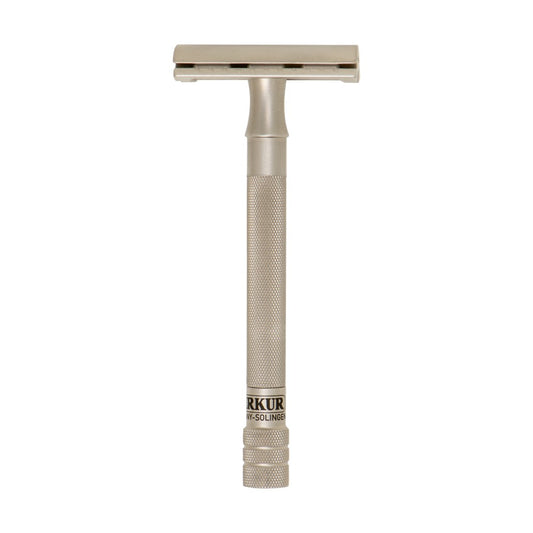 Merkur 23 INOX stainless steel safety razor with long handle and closed comb design - Top View