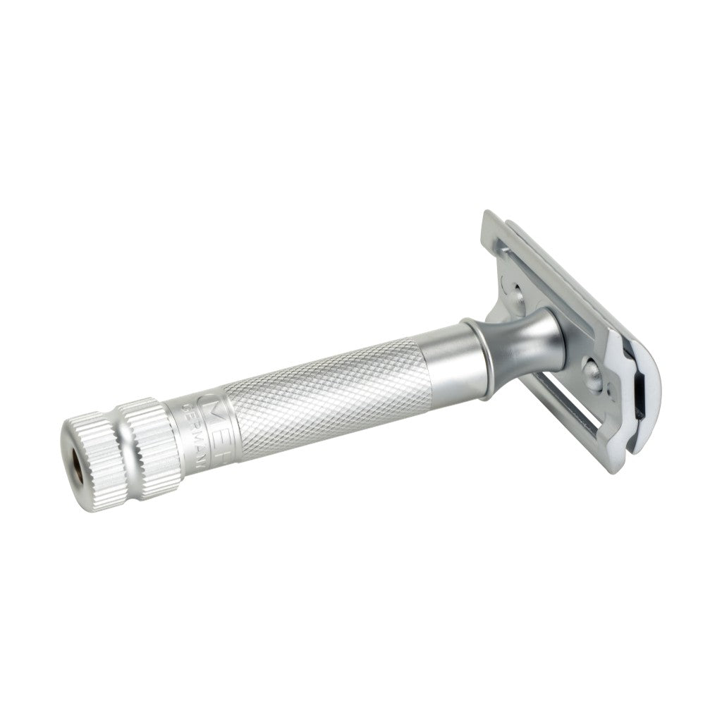 Merkur 34C matt chrome safety razor with closed comb and compact heavy duty design - Back