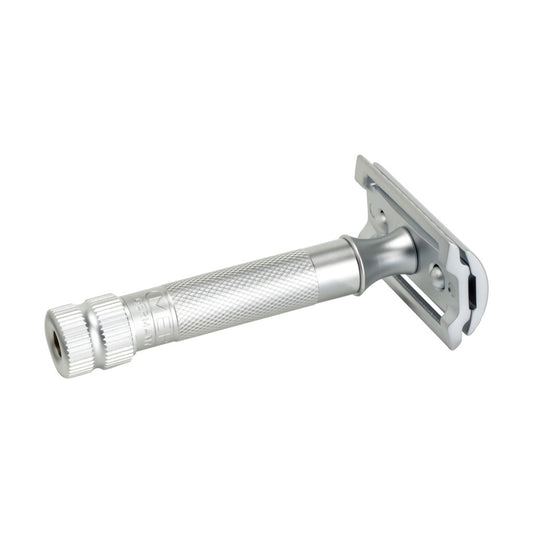 Merkur 34C matt chrome safety razor with closed comb and compact heavy duty design - Back